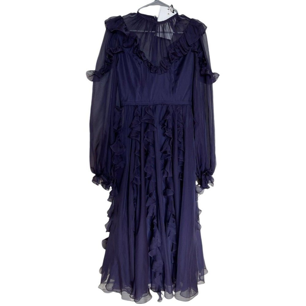 Mac Duggal Gown‎ Dress Womens Size 2 Purple Ruffle Chiffon High Neck  68415 $498